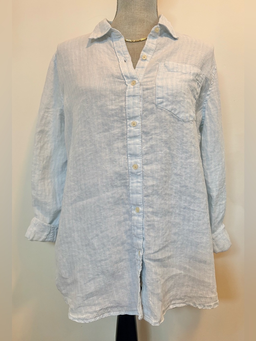 GAP Light Blue Striped Long Sleeve Button-Up Top